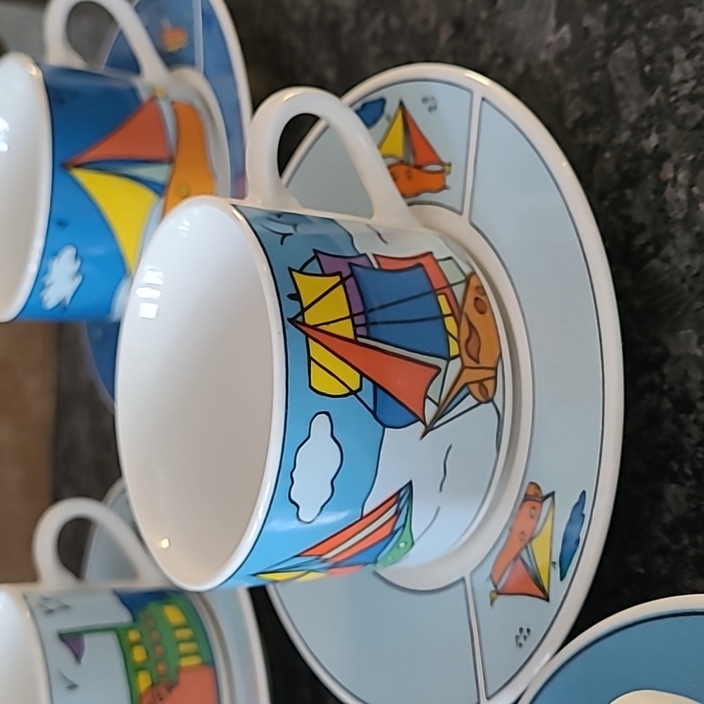 NEW - Nautical Themed Espresso Cups and Saucers - Set of 6 - Picture 3 of 14